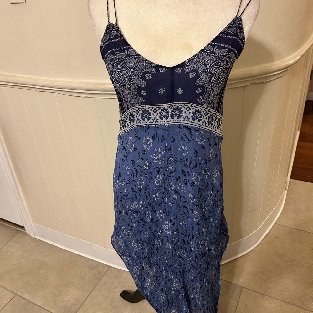 Lucky Brand Asymmetrical Midi Sun Dress/X-Small/Shade Of Blue/EUC
